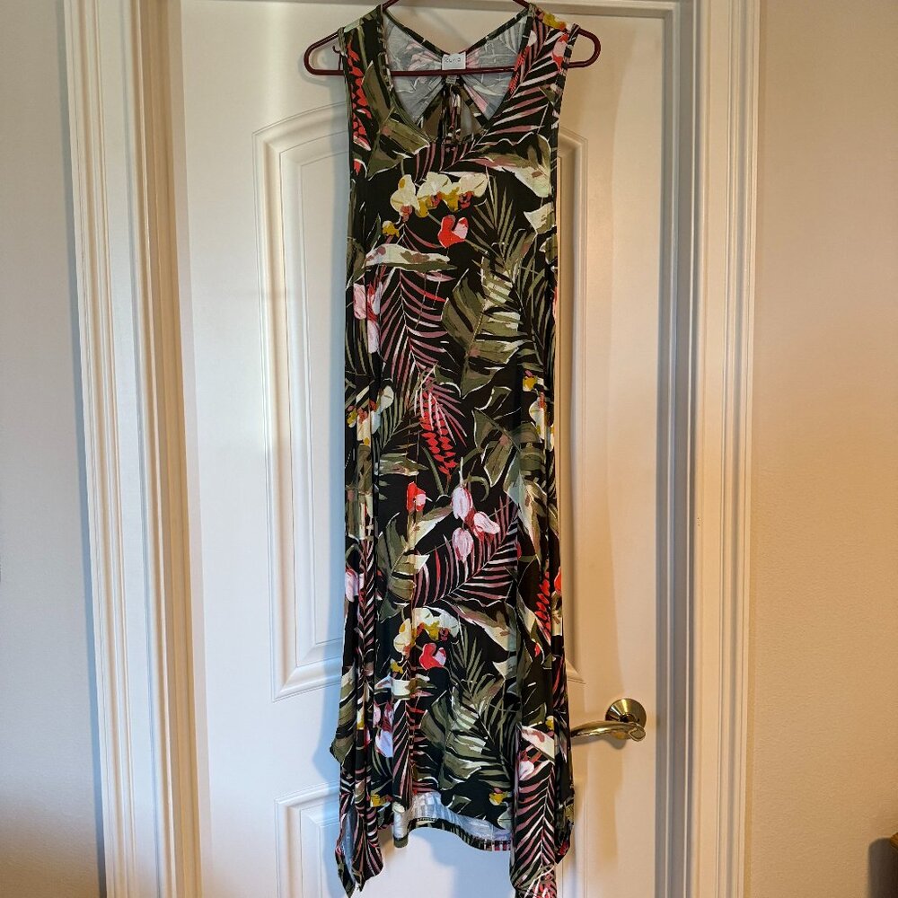 Cupio Size Medium High/Low Midi dress in floral jersey knit
